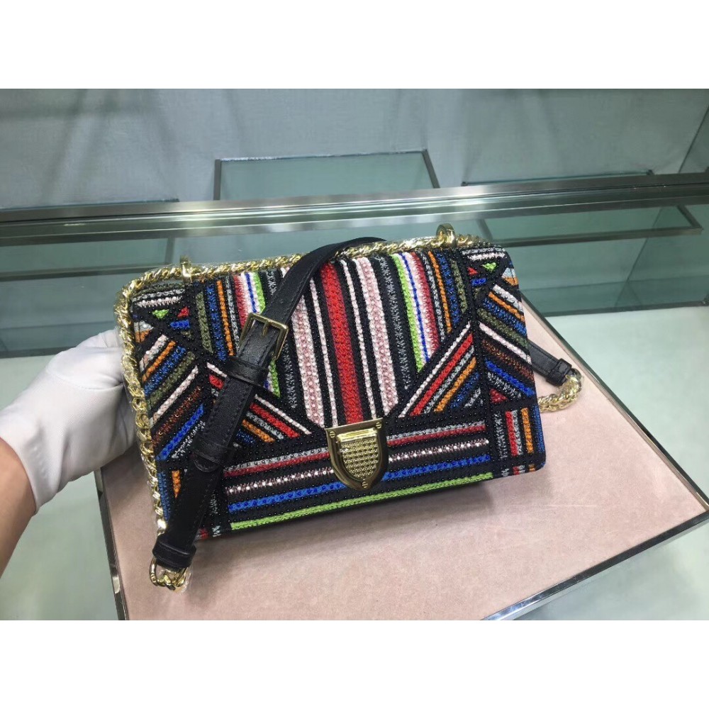 Dior Diorama Canvas Bag Embroidered With Multi-coloured Stripes LDBS240208