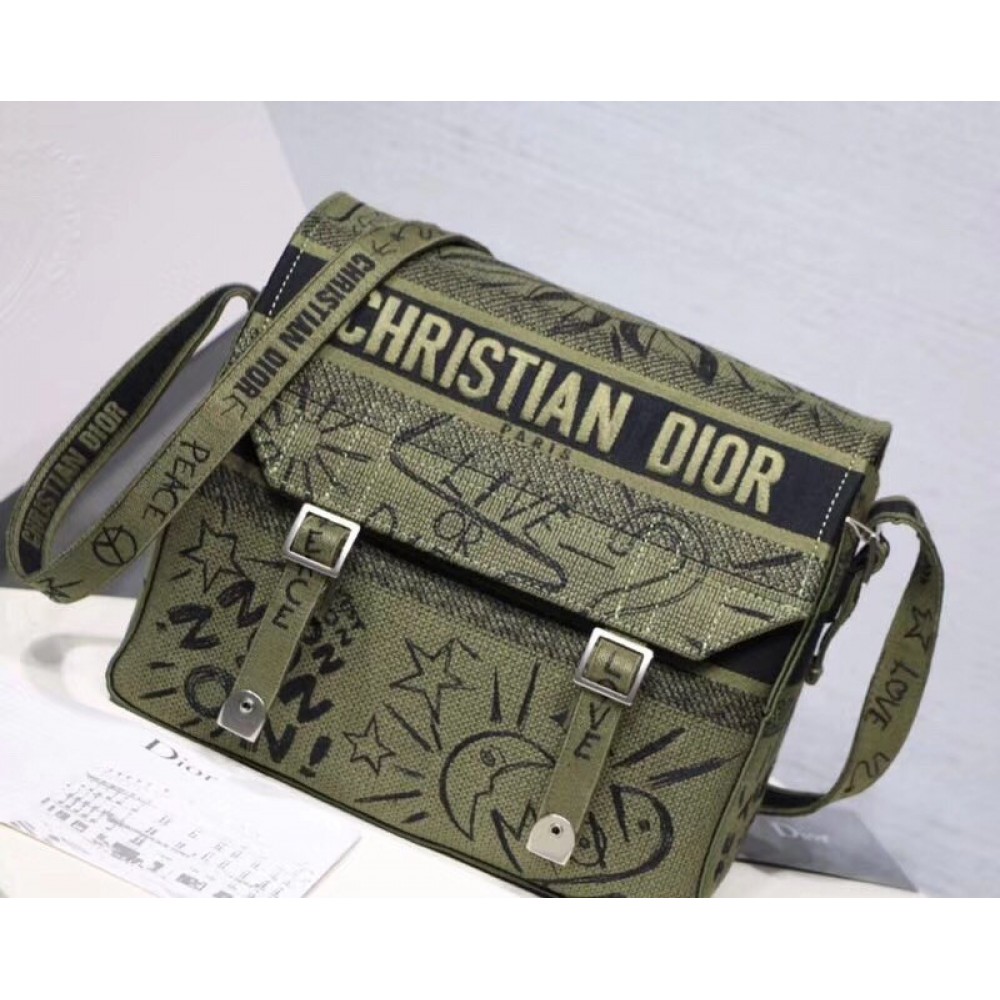 Dior Diorcamp Messenger Bag In Green Embroidered Canvas LDBS240217