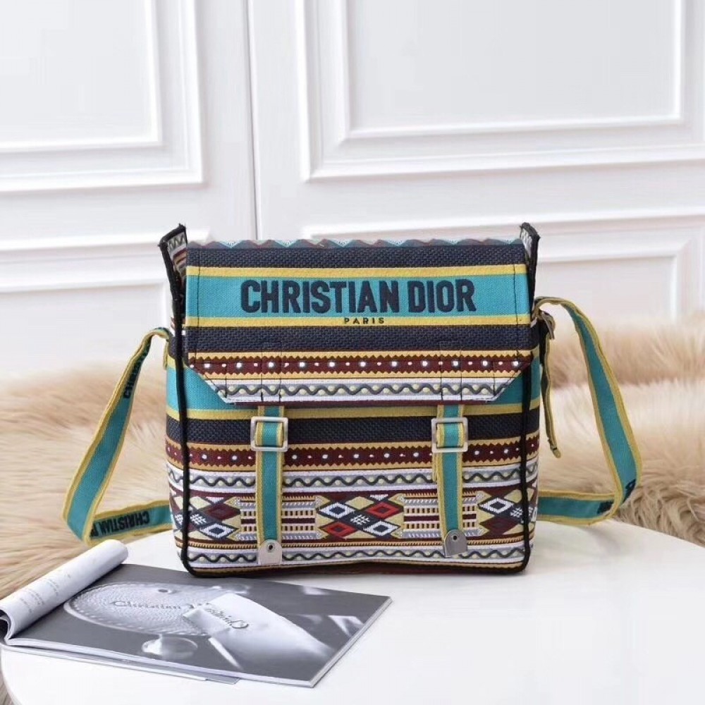 Dior Diorcamp Messenger Bag In Turquoise Embroidered Canvas LDBS240220