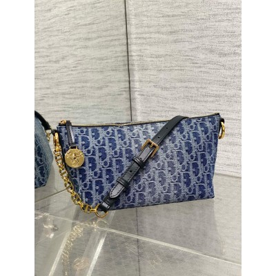 Dior Diorstar Hobo Bag with Chain in Blue Denim Oblique Jacquard LDBS240230