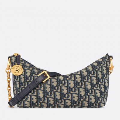 Dior Diorstar Hobo Bag with Chain in Blue Oblique Jacquard LDBS240231