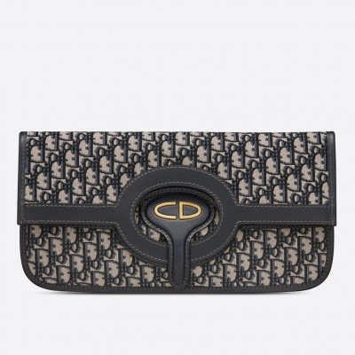 Dior Fold Over Clutch In Blue Oblique Canvas LDBS240245