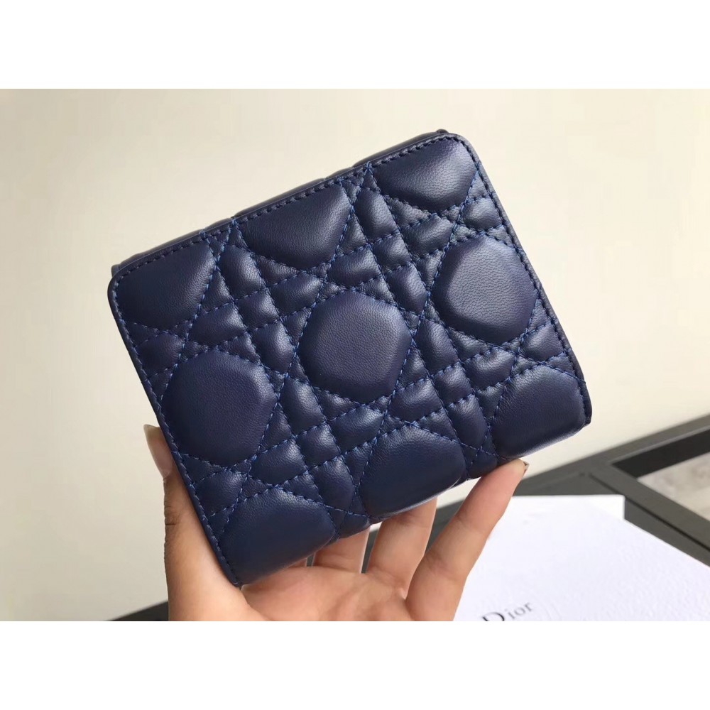 Dior French DiorAddict Wallet In Navy Blue Lambskin LDBS240248