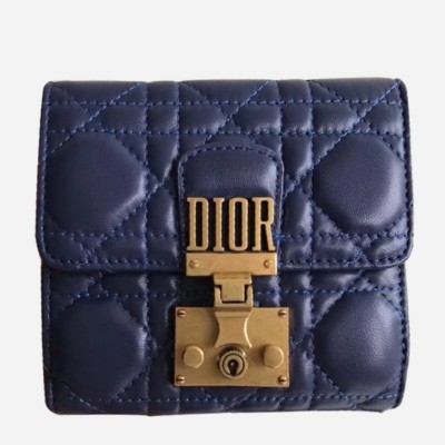 Dior French DiorAddict Wallet In Navy Blue Lambskin LDBS240248