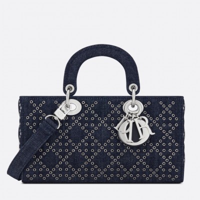 Dior Lady D-Joy Bag In Eyelet Blue Cannage Denim LDBS240315