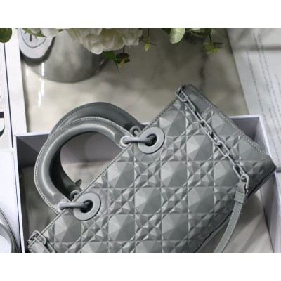 Dior Lady D-Joy Bag In Grey Calfskin with Diamond Motif LDBS240316