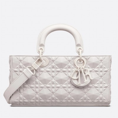 Dior Lady D-Joy Bag In White Calfskin with Diamond Motif LDBS240319