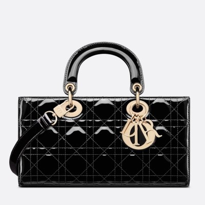 Dior Lady D-Joy Medium Bag In Black Patent Cannage Calfskin LDBS240322