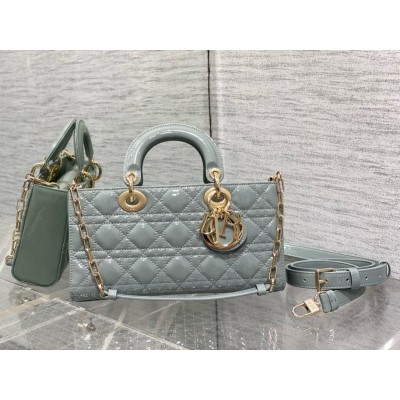 Dior Lady D-Joy Medium Bag in Grey Patent Cannage Calfskin LDBS240325