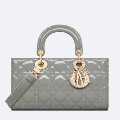 Dior Lady D-Joy Medium Bag in Grey Patent Cannage Calfskin LDBS240325