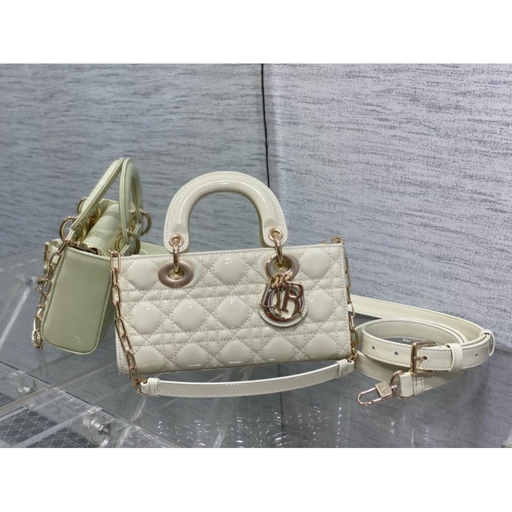 Dior Lady D-Joy Small Bag in White Patent Calfskin LDBS240339