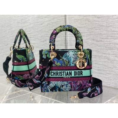 Dior Lady D-Lite Medium Bag In Blue Toile de Jouy Voyage Embroidery LDBS240342