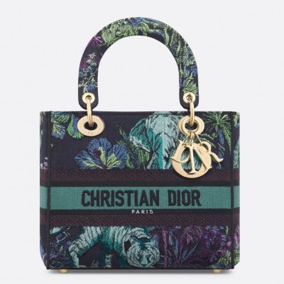 Dior Lady D-Lite Medium Bag In Blue Toile de Jouy Voyage Embroidery LDBS240342