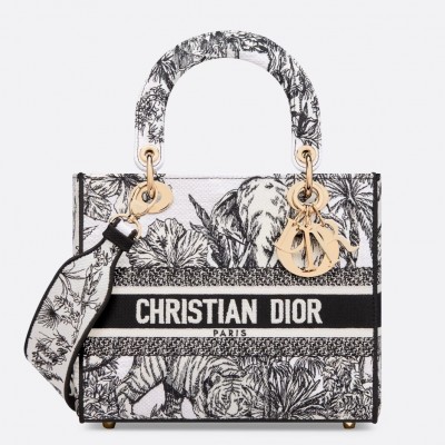 Dior Lady D-Lite Medium Bag In White Toile de Jouy Voyage Embroidery LDBS240347