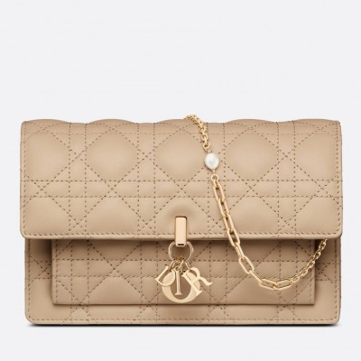 Dior Lady Dior Chain Pouch In Beige Cannage Lambskin LDBS240265