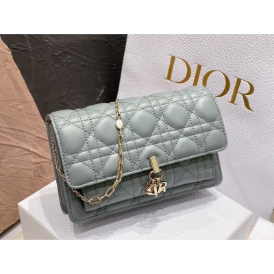 Dior Lady Dior Chain Pouch In Grey Cannage Lambskin LDBS240268