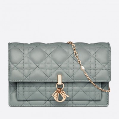 Dior Lady Dior Chain Pouch In Grey Cannage Lambskin LDBS240268