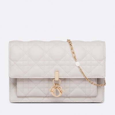 Dior Lady Dior Chain Pouch In White Cannage Lambskin LDBS240269