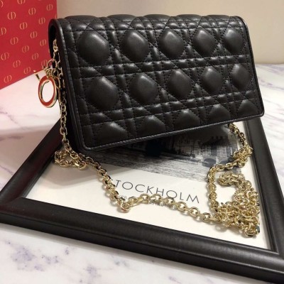 Dior Lady Dior Clutch With Chain In Black Lambskin LDBS240270