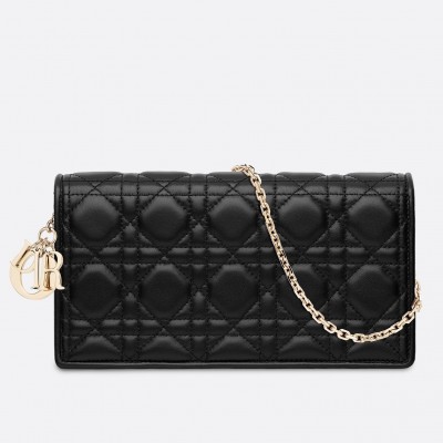 Dior Lady Dior Clutch With Chain In Black Lambskin LDBS240270