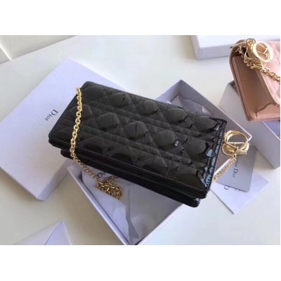 Dior Lady Dior Clutch With Chain In Black Patent LDBS240271