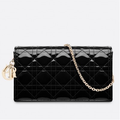 Dior Lady Dior Clutch With Chain In Black Patent LDBS240271