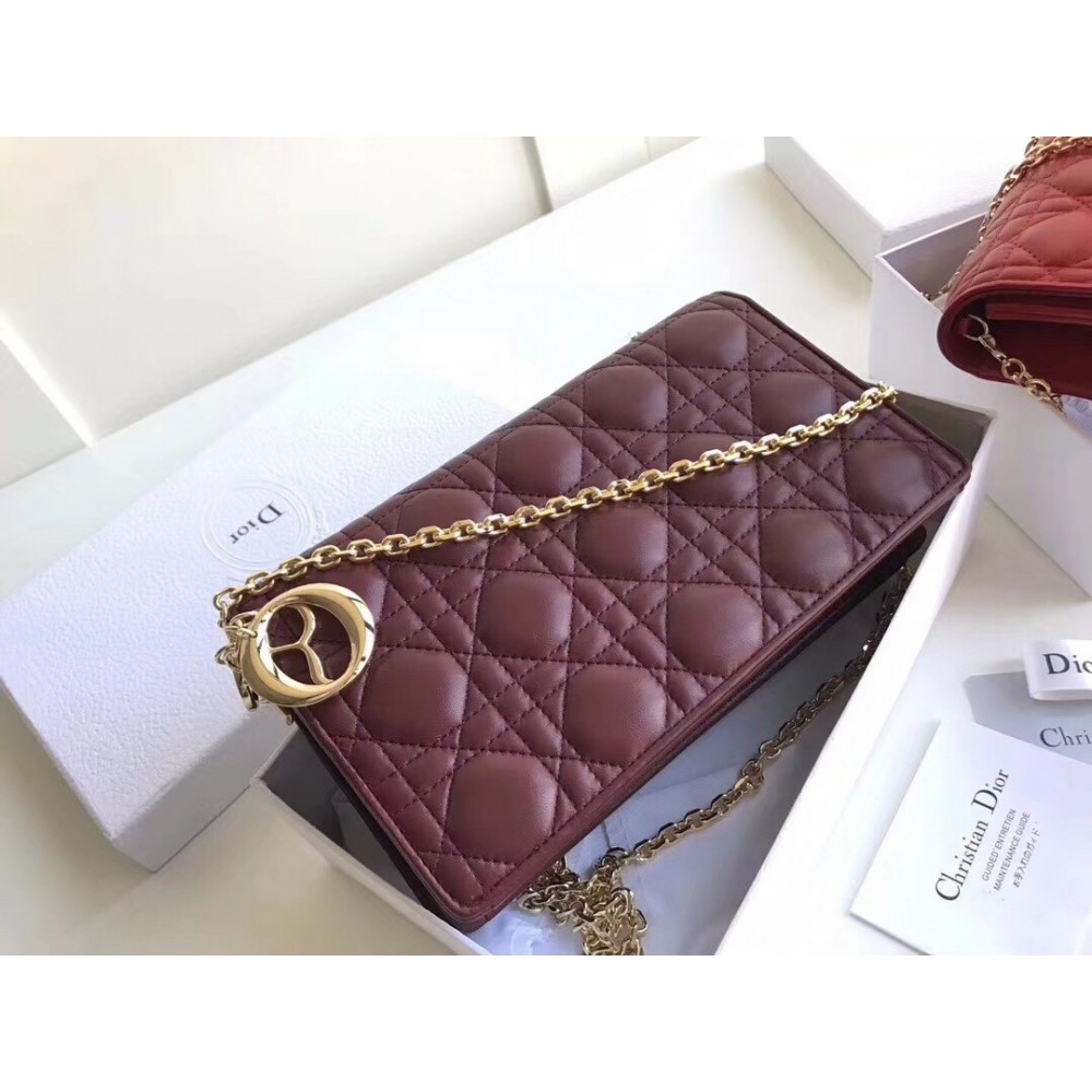 Dior Lady Dior Clutch With Chain In Bordeaux Lambskin LDBS240272