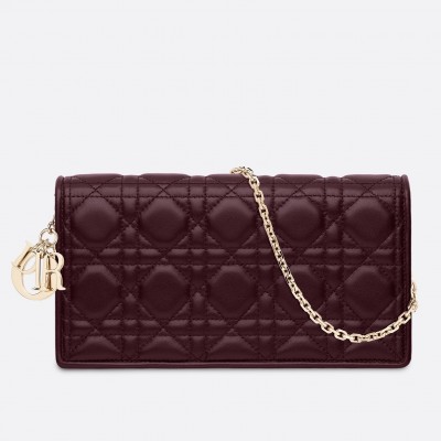 Dior Lady Dior Clutch With Chain In Bordeaux Lambskin LDBS240272