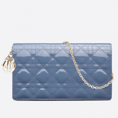 Dior Lady Dior Clutch With Chain In Denim Blue Patent LDBS240273