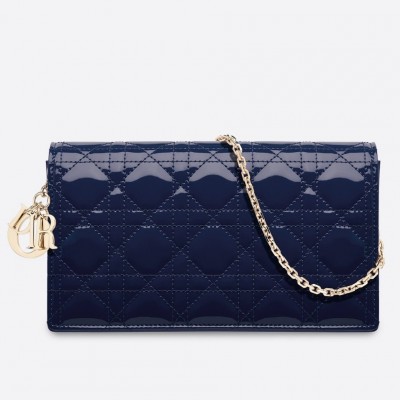 Dior Lady Dior Clutch With Chain In Indigo Blue Patent LDBS240275