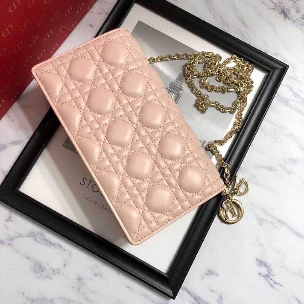 Dior Lady Dior Clutch With Chain In Nude Lambskin LDBS240276