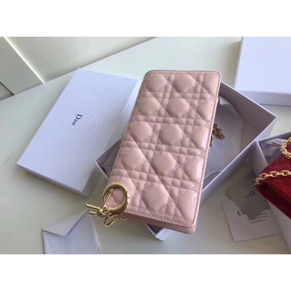 Dior Lady Dior Clutch With Chain In Pink Patent LDBS240277