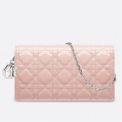 Dior Lady Dior Clutch With Chain In Pink Patent LDBS240277