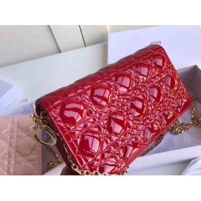 Dior Lady Dior Clutch With Chain In Red Patent Calfskin LDBS240278