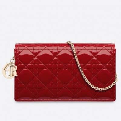 Dior Lady Dior Clutch With Chain In Red Patent Calfskin LDBS240278