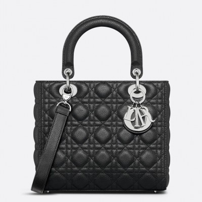 Dior Lady Dior Medium Bag in Black Grained Calfskin LDBS240280