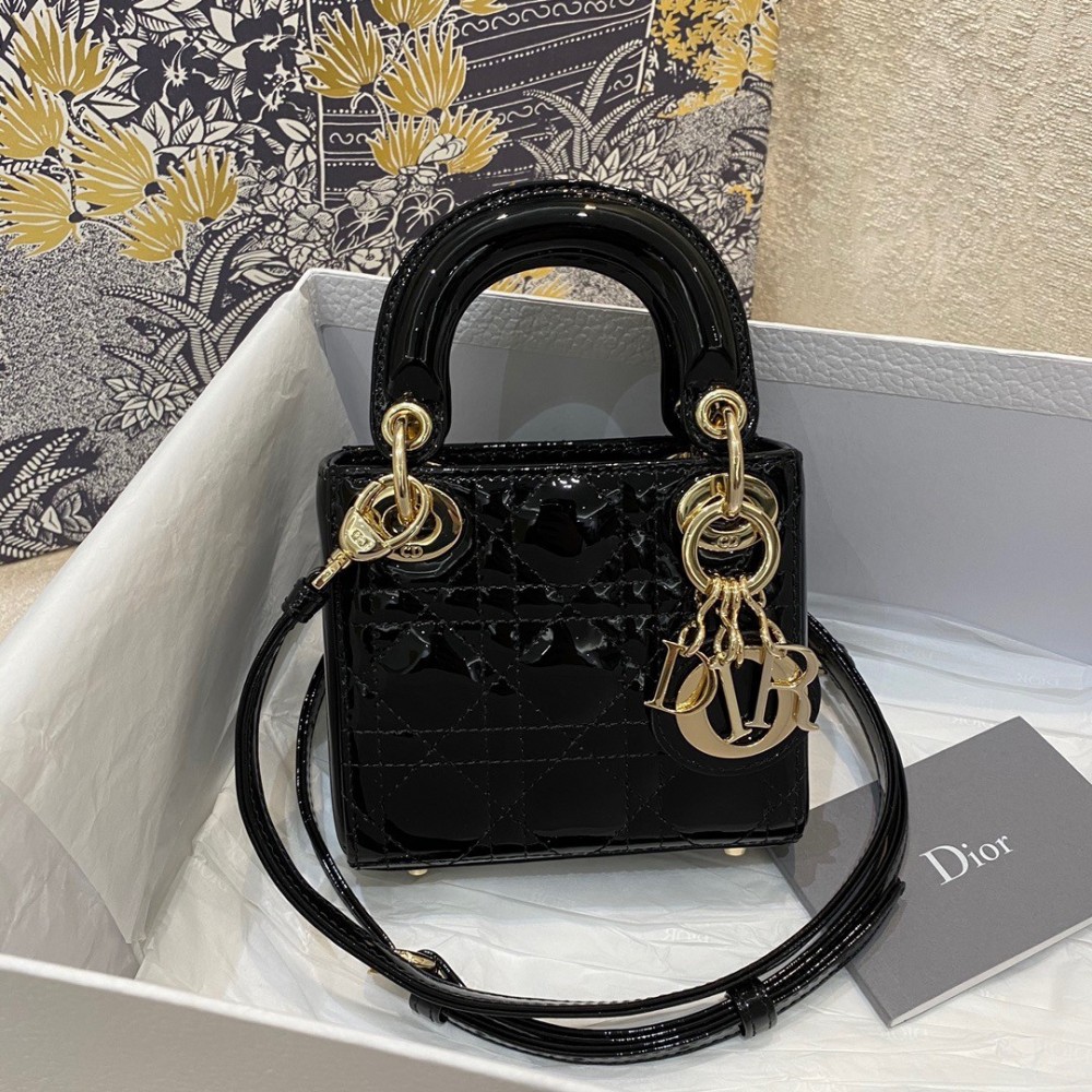 Dior Lady Dior Micro Bag In Black Patent Cannage Calfskin LDBS240283