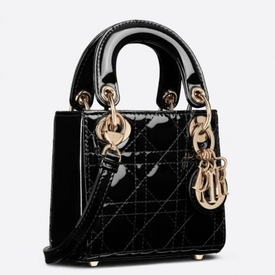 Dior Lady Dior Micro Bag In Black Patent Cannage Calfskin LDBS240283