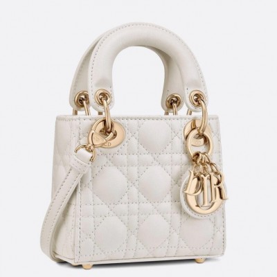 Dior Lady Dior Micro Bag In White Cannage Lambskin LDBS240284