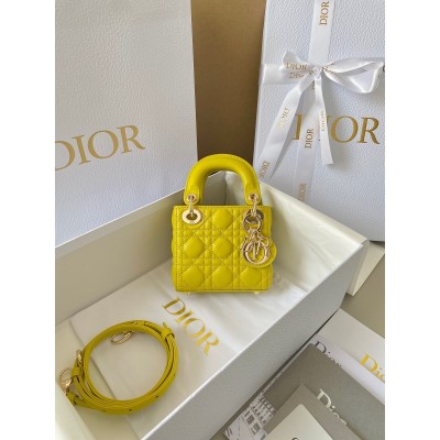 Dior Lady Dior Micro Bag In Yellow Cannage Lambskin LDBS240285