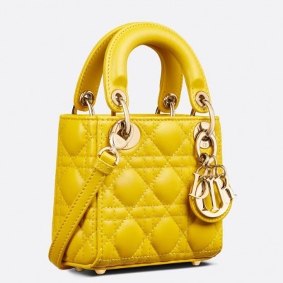 Dior Lady Dior Micro Bag In Yellow Cannage Lambskin LDBS240285