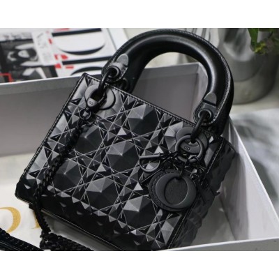 Dior Lady Dior Mini Bag In Black Calfskin with Diamond Motif LDBS240286