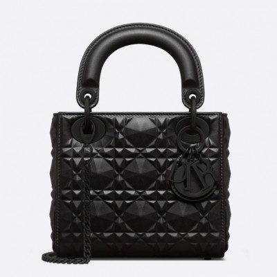 Dior Lady Dior Mini Bag In Black Calfskin with Diamond Motif LDBS240286