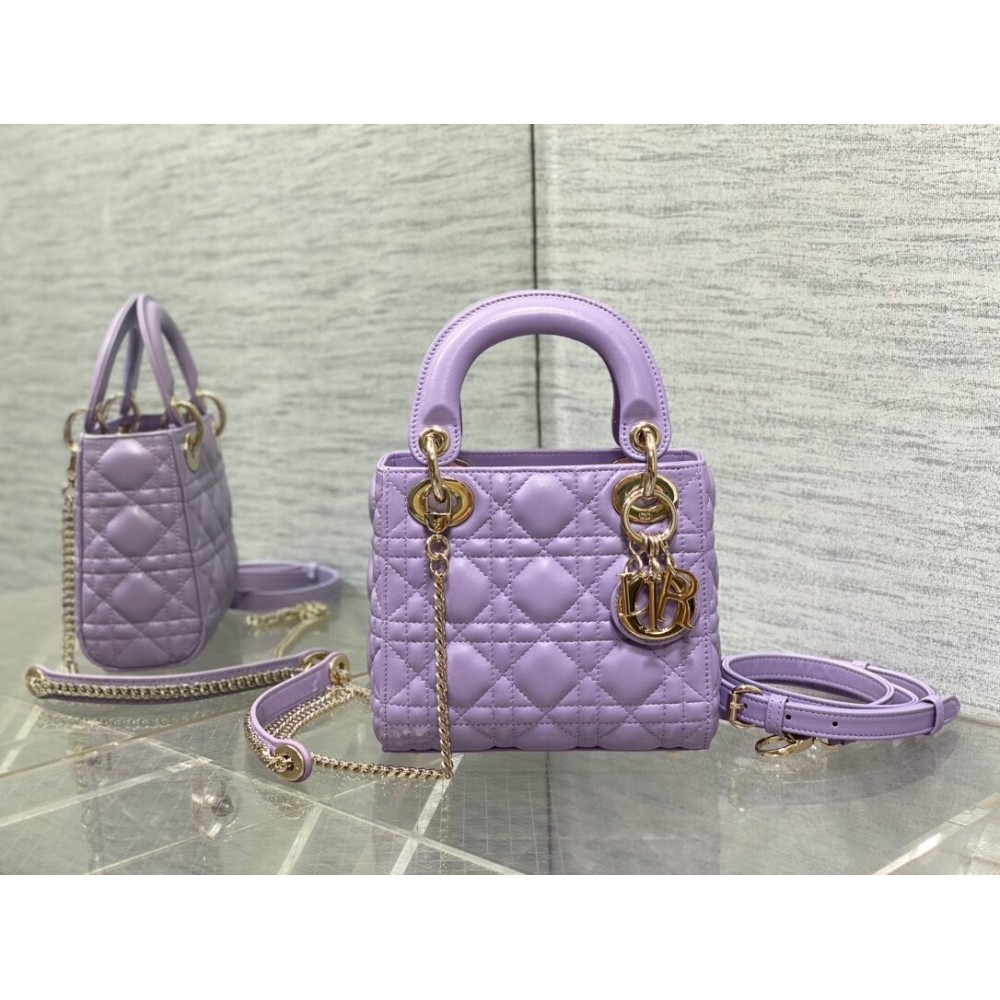 Dior Lady Dior Mini Bag with Chain in Lilas Cannage Lambskin LDBS240289