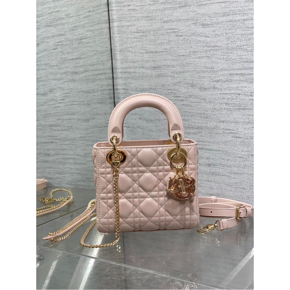 Dior Lady Dior Mini Bag with Chain in Pink Lambskin with Resin Charms LDBS240290