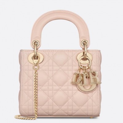 Dior Lady Dior Mini Bag with Chain in Pink Lambskin with Resin Charms LDBS240290