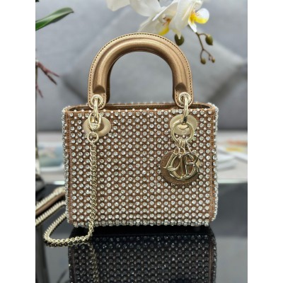 Dior Lady Dior Mini Chain Bag in Square with Strass and Beads LDBS240293