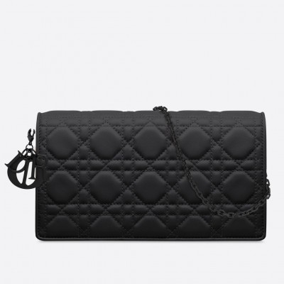 Dior Lady Dior Ultra Black Clutch With Chain LDBS240307