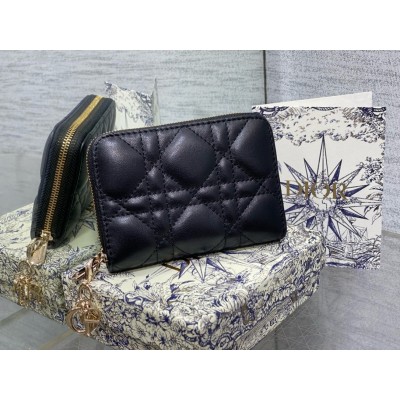 Dior Lady Dior Voyageur Small Coin Purse in Black Lambskin LDBS240308