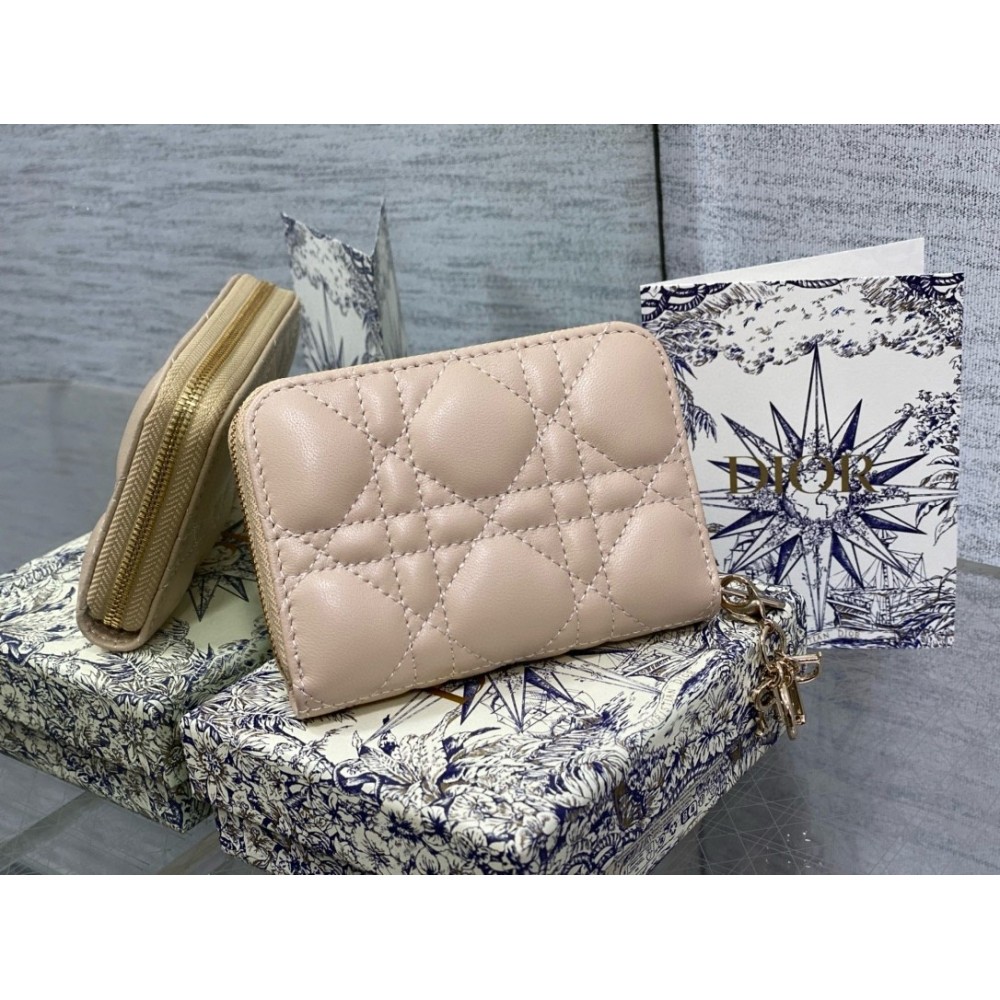 Dior Lady Dior Voyageur Small Coin Purse in Sand Lambskin LDBS240311